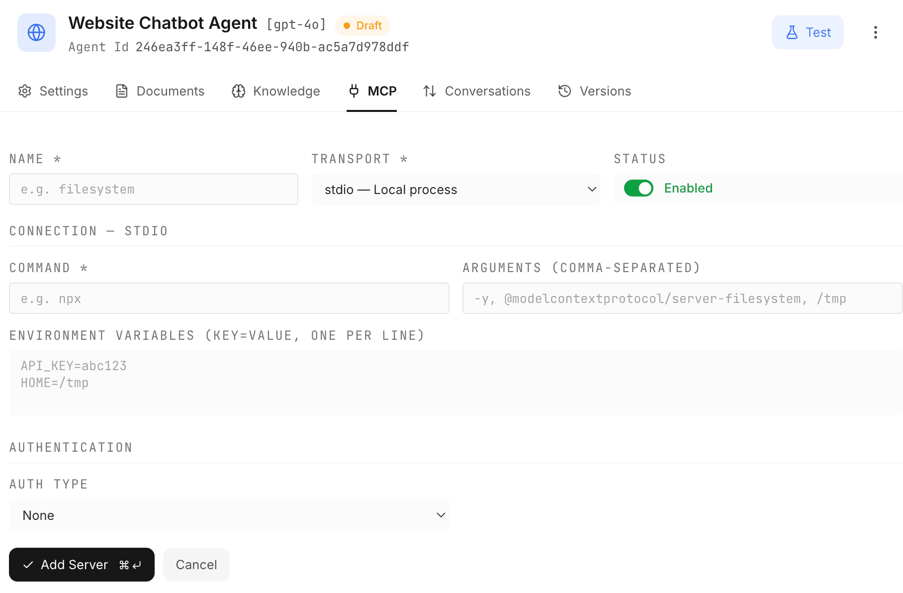 MCP integration dashboard